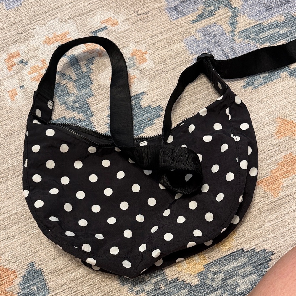 BAGGU medium crescent Black and White Polka Dot Bag